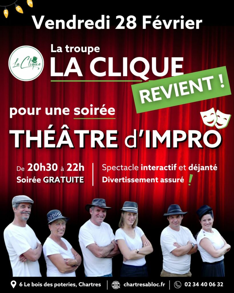 Affiche Théâtre d'improvisation LaClique à Chartres à bloc