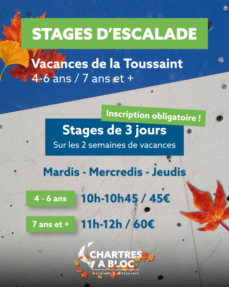 Stage escalade enfants Chartres vacances toussaint Octobre 2026